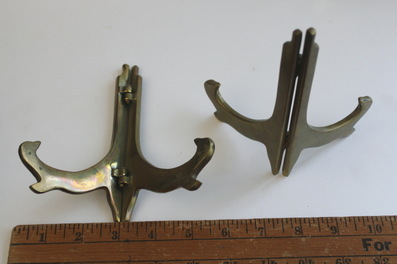 photo of collection of solid brass plate stands, large & small vintage display stands  #15