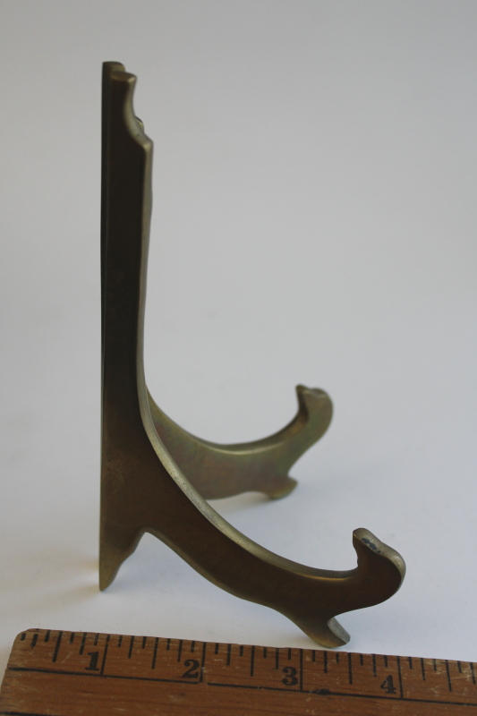 photo of collection of solid brass plate stands, large & small vintage display stands  #16