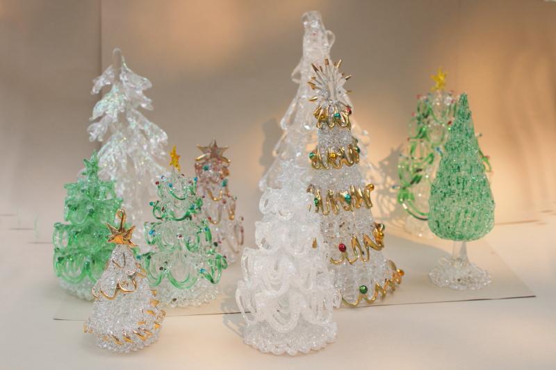 photo of collection of spun glass Christmas trees, vintage holiday decorations #1