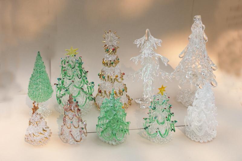 photo of collection of spun glass Christmas trees, vintage holiday decorations #5