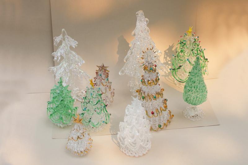 photo of collection of spun glass Christmas trees, vintage holiday decorations #6