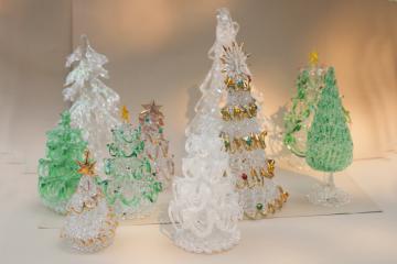 catalog photo of collection of spun glass Christmas trees, vintage holiday decorations