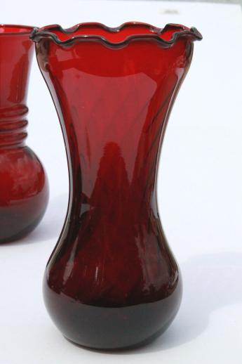 photo of collection of vintage Anchor Hocking royal ruby red glass vases #2