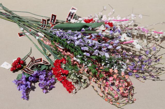 photo of collection of vintage China silk flowers floral stems with tiny delicate blooms #1