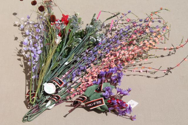 photo of collection of vintage China silk flowers floral stems with tiny delicate blooms #3