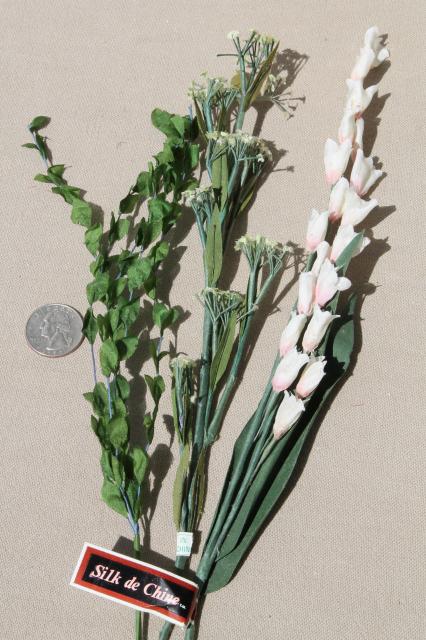 photo of collection of vintage China silk flowers floral stems with tiny delicate blooms #7