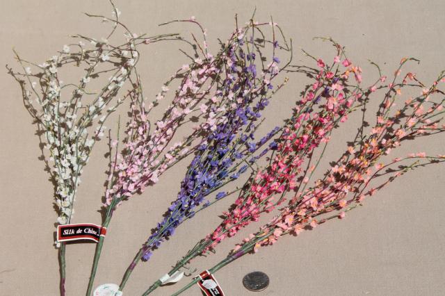 photo of collection of vintage China silk flowers floral stems with tiny delicate blooms #12