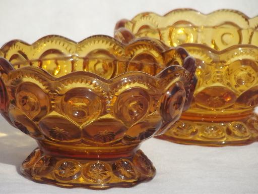 photo of collection of vintage amber glass moon & star pattern glassware, bowls, vases etc. #2