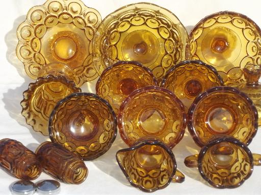 photo of collection of vintage amber glass moon & star pattern glassware, bowls, vases etc. #3