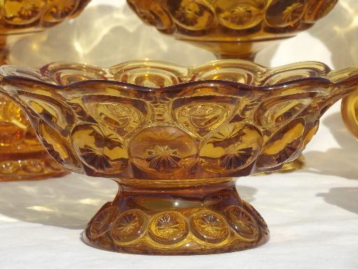 photo of collection of vintage amber glass moon & star pattern glassware, bowls, vases etc. #6