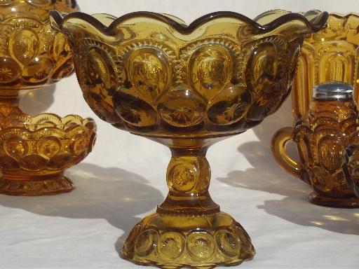 photo of collection of vintage amber glass moon & star pattern glassware, bowls, vases etc. #7