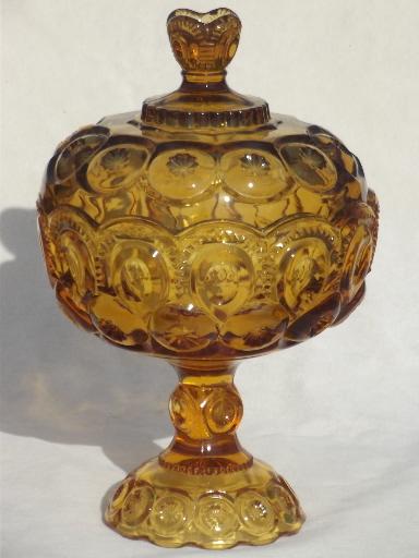 photo of collection of vintage amber glass moon & star pattern glassware, bowls, vases etc. #11