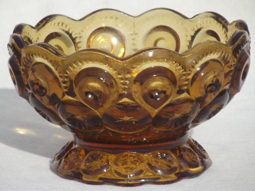 photo of collection of vintage amber glass moon & star pattern glassware, bowls, vases etc. #13