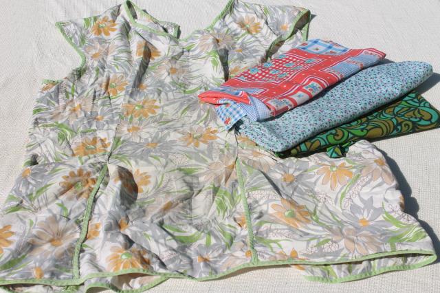 photo of collection of vintage aprons, retro prints and colors, pinafore, kitchen smock & half aprons #11