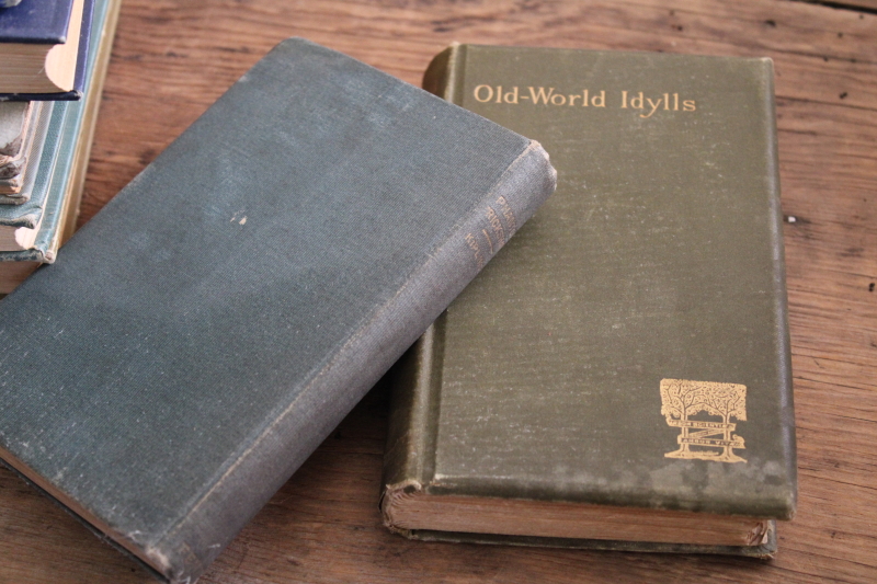 photo of collection of vintage books blue, aqua, green old cloth covers, shabby books for upcycle or display #3