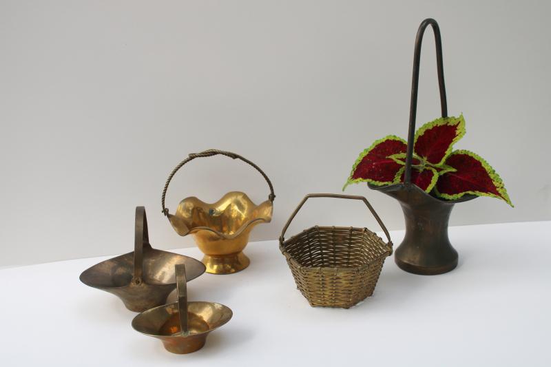 photo of collection of vintage brass baskets - nice for planters & candle holders #3