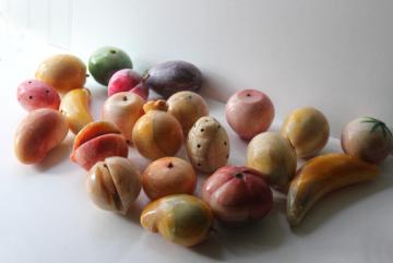 collection of vintage carved stone fruit, dyed marble or onyx made in Mexico