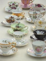 catalog photo of collection of vintage china tea cup & saucer sets, Japan & Occupied Japan