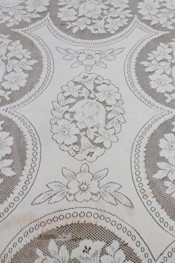 photo of collection of vintage cotton lace tablecloths, shabby vintage linens lot  #8