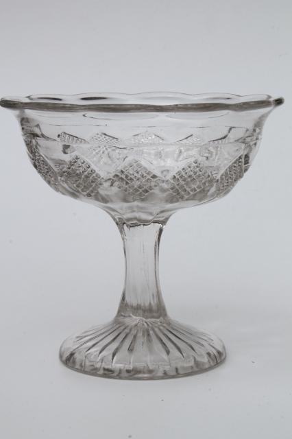 photo of collection of vintage crystal clear glass compote bowls, candy dishes, dessert stands #2