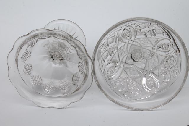 photo of collection of vintage crystal clear glass compote bowls, candy dishes, dessert stands #4