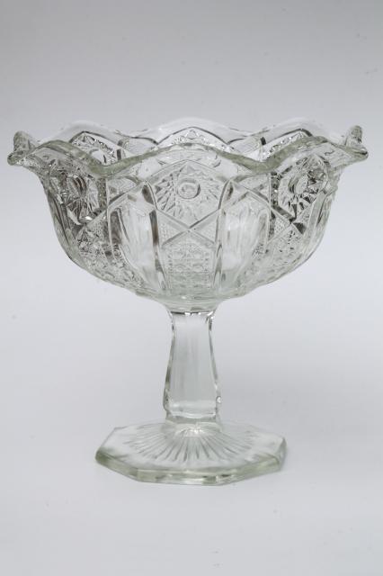 photo of collection of vintage crystal clear glass compote bowls, candy dishes, dessert stands #7