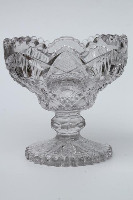 photo of collection of vintage crystal clear glass compote bowls, candy dishes, dessert stands #12