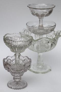 catalog photo of collection of vintage crystal clear glass compote bowls, candy dishes, dessert stands