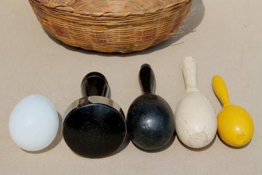 photo of collection of vintage darning eggs, old wood sock darners & glass egg for mending #8