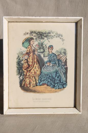 photo of collection of vintage framed Godey girls antique ladies fashion prints #3