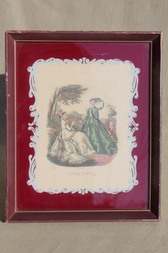 photo of collection of vintage framed Godey girls antique ladies fashion prints #4