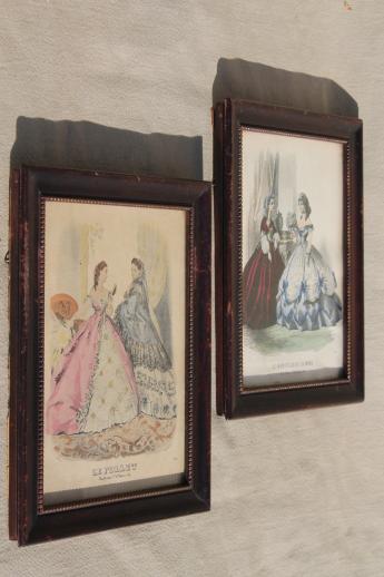 photo of collection of vintage framed Godey girls antique ladies fashion prints #9