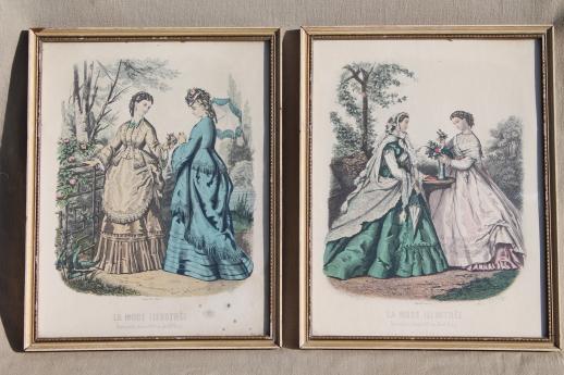 photo of collection of vintage framed Godey girls antique ladies fashion prints #12