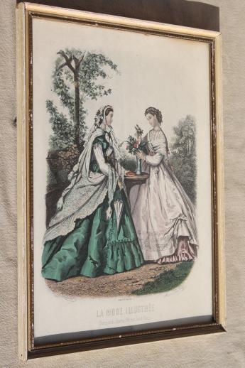 photo of collection of vintage framed Godey girls antique ladies fashion prints #14