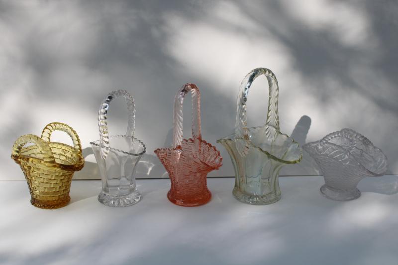 photo of collection of vintage glass baskets, small vases to hold flowers or Easter eggs #1