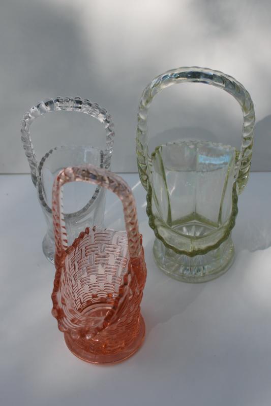 photo of collection of vintage glass baskets, small vases to hold flowers or Easter eggs #7