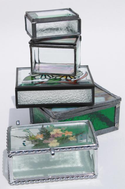 photo of collection of vintage glass boxes, trinket boxes & tiny clear glass display cases #1