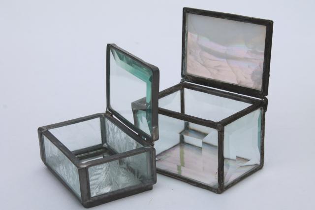 photo of collection of vintage glass boxes, trinket boxes & tiny clear glass display cases #2