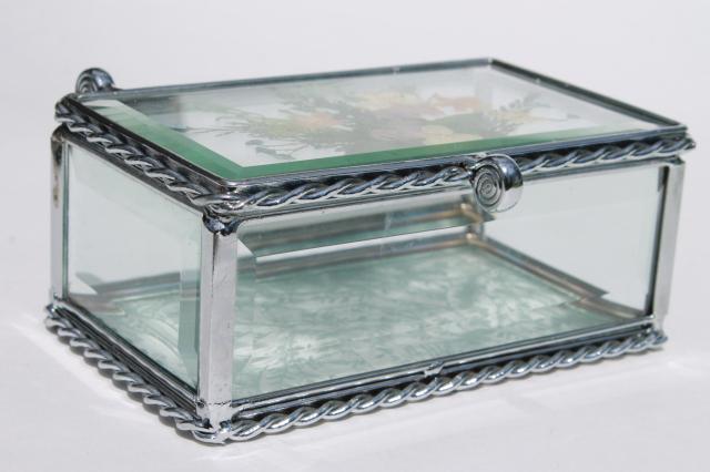 photo of collection of vintage glass boxes, trinket boxes & tiny clear glass display cases #9