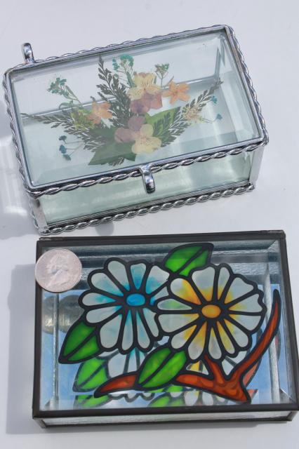 photo of collection of vintage glass boxes, trinket boxes & tiny clear glass display cases #11