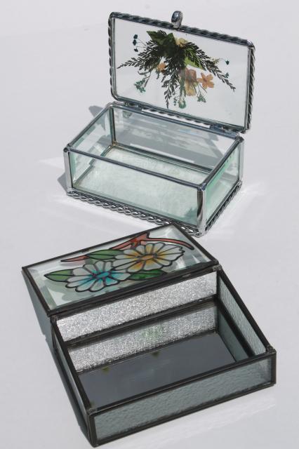 photo of collection of vintage glass boxes, trinket boxes & tiny clear glass display cases #12