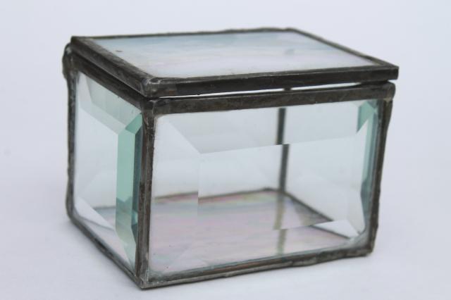 photo of collection of vintage glass boxes, trinket boxes & tiny clear glass display cases #14