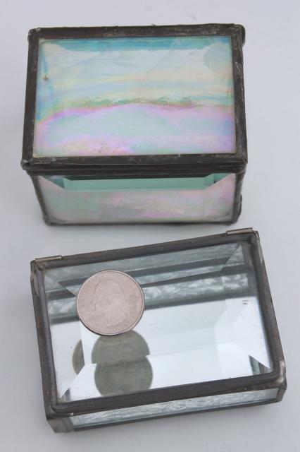 photo of collection of vintage glass boxes, trinket boxes & tiny clear glass display cases #16