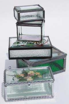 catalog photo of collection of vintage glass boxes, trinket boxes & tiny clear glass display cases