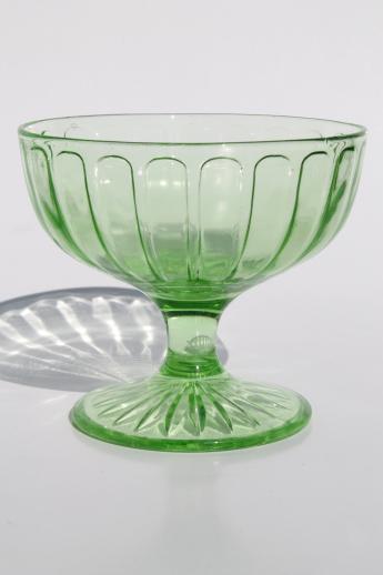 photo of collection of vintage green depression glass sherbet bowls or ice cream dishes #1