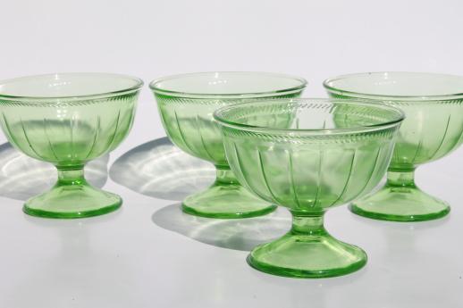 photo of collection of vintage green depression glass sherbet bowls or ice cream dishes #3