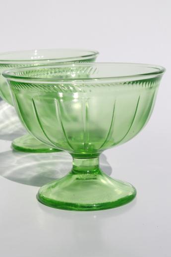 photo of collection of vintage green depression glass sherbet bowls or ice cream dishes #4