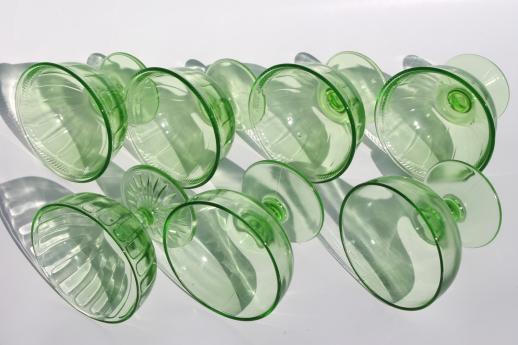 photo of collection of vintage green depression glass sherbet bowls or ice cream dishes #5