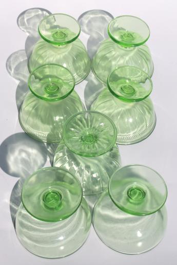 photo of collection of vintage green depression glass sherbet bowls or ice cream dishes #6