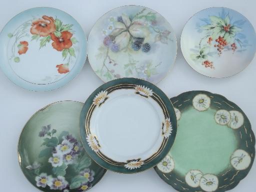 photo of collection of vintage hand-painted china plates w/ fall fruit & flowers #1